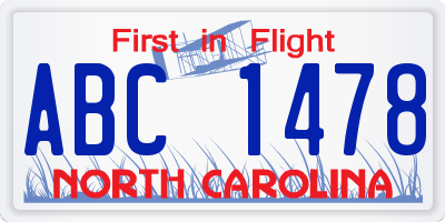 NC license plate ABC1478