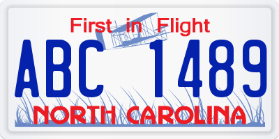 NC license plate ABC1489
