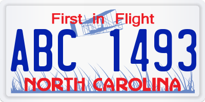 NC license plate ABC1493