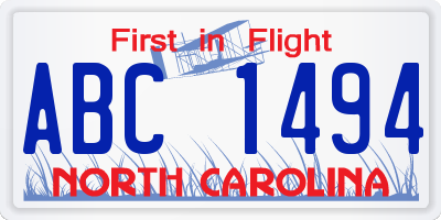 NC license plate ABC1494