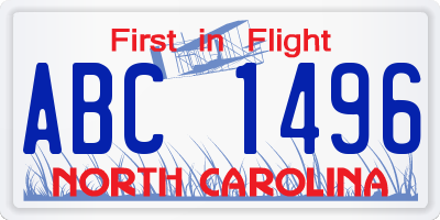 NC license plate ABC1496