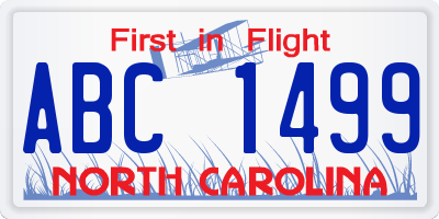 NC license plate ABC1499