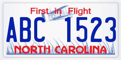 NC license plate ABC1523