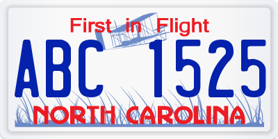 NC license plate ABC1525