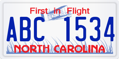 NC license plate ABC1534