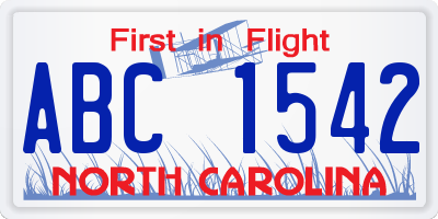 NC license plate ABC1542