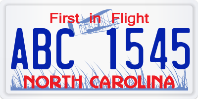 NC license plate ABC1545