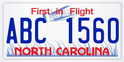 NC license plate ABC1560