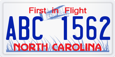 NC license plate ABC1562