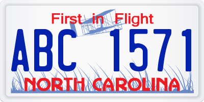 NC license plate ABC1571