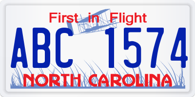 NC license plate ABC1574