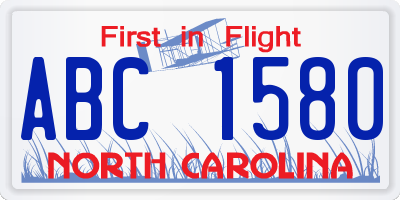 NC license plate ABC1580