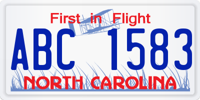 NC license plate ABC1583