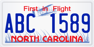 NC license plate ABC1589