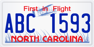 NC license plate ABC1593
