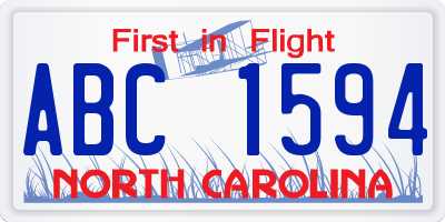 NC license plate ABC1594