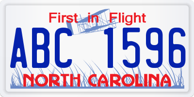 NC license plate ABC1596