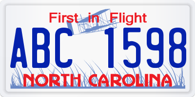 NC license plate ABC1598