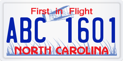 NC license plate ABC1601