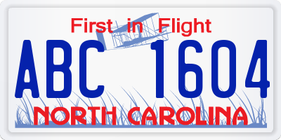 NC license plate ABC1604