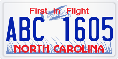 NC license plate ABC1605