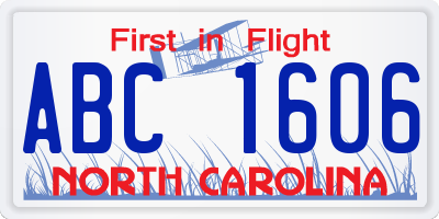 NC license plate ABC1606