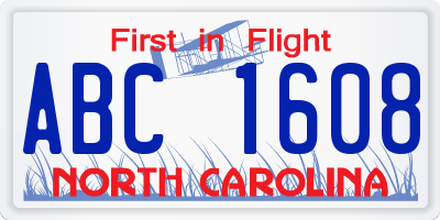 NC license plate ABC1608