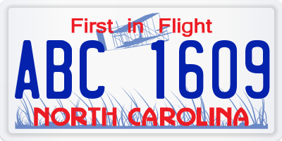 NC license plate ABC1609