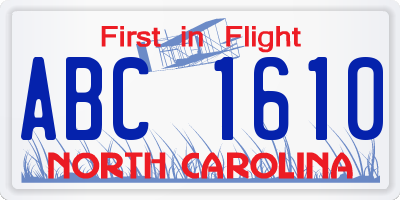 NC license plate ABC1610