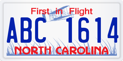 NC license plate ABC1614