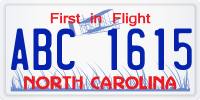 NC license plate ABC1615
