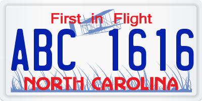 NC license plate ABC1616