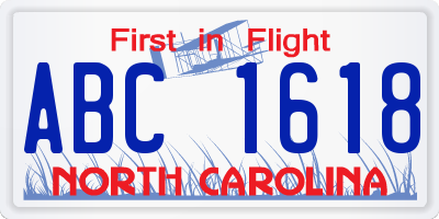 NC license plate ABC1618