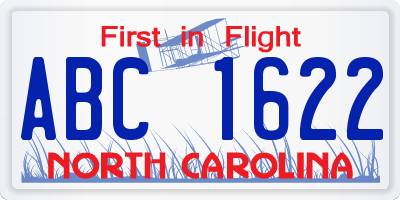 NC license plate ABC1622
