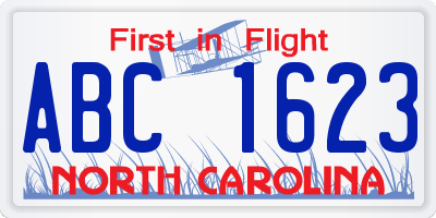 NC license plate ABC1623