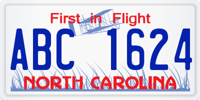 NC license plate ABC1624