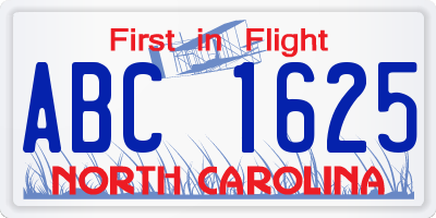 NC license plate ABC1625
