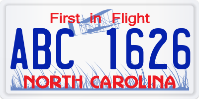 NC license plate ABC1626
