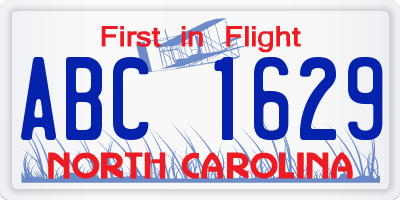 NC license plate ABC1629