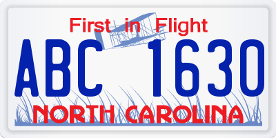 NC license plate ABC1630