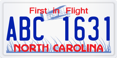 NC license plate ABC1631