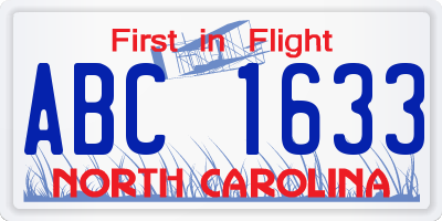 NC license plate ABC1633