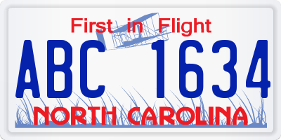 NC license plate ABC1634