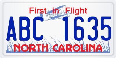 NC license plate ABC1635