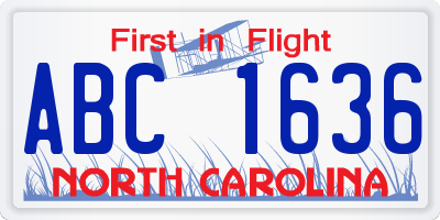 NC license plate ABC1636