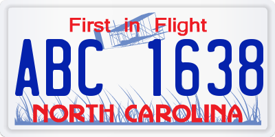 NC license plate ABC1638