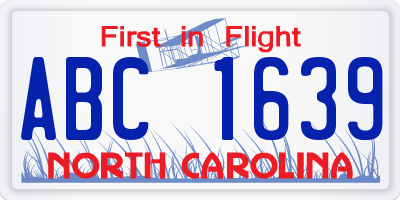 NC license plate ABC1639