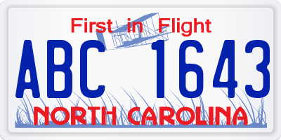 NC license plate ABC1643