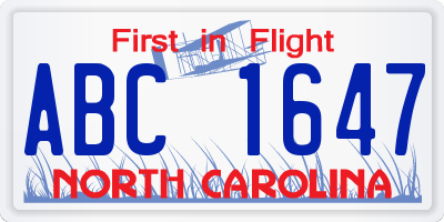 NC license plate ABC1647