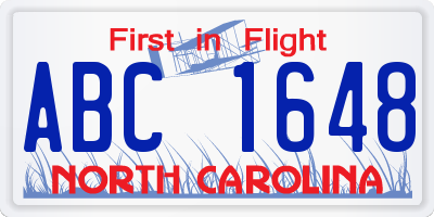 NC license plate ABC1648